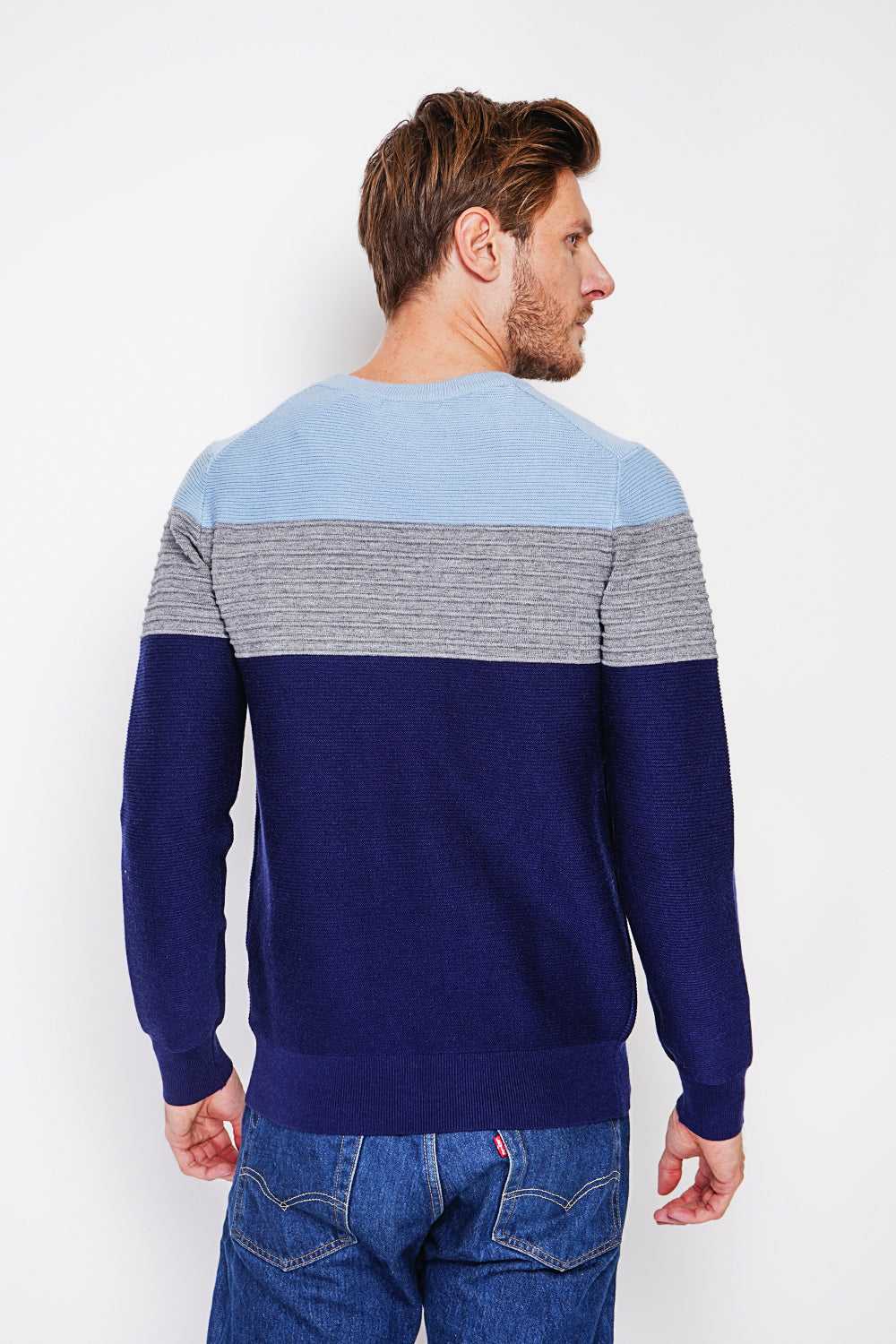 Maglione girocollo a maniche lunghe in maglia fantasia Blu Notte