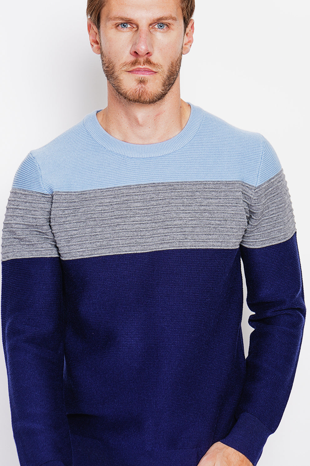 Maglione girocollo a maniche lunghe in maglia fantasia Blu Notte