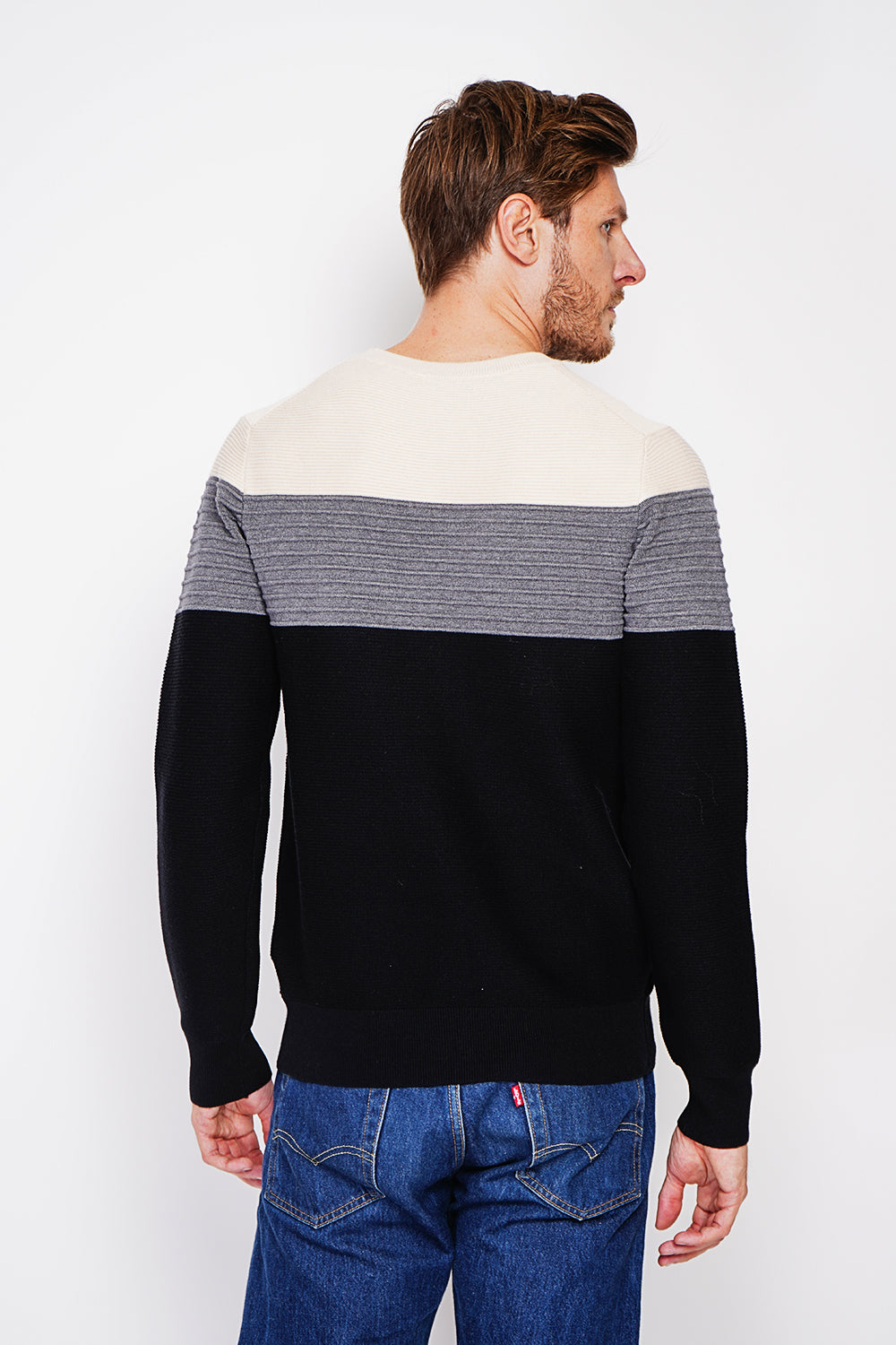 Maglione girocollo a maniche lunghe in maglia fantasia Nero