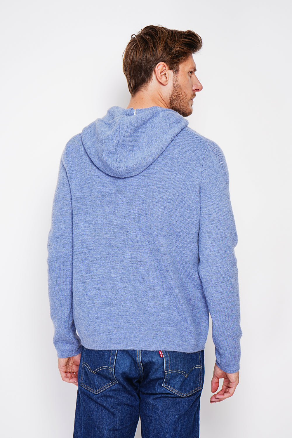 Felpa con cappuccio a coste a manica lunga - Blu jeans