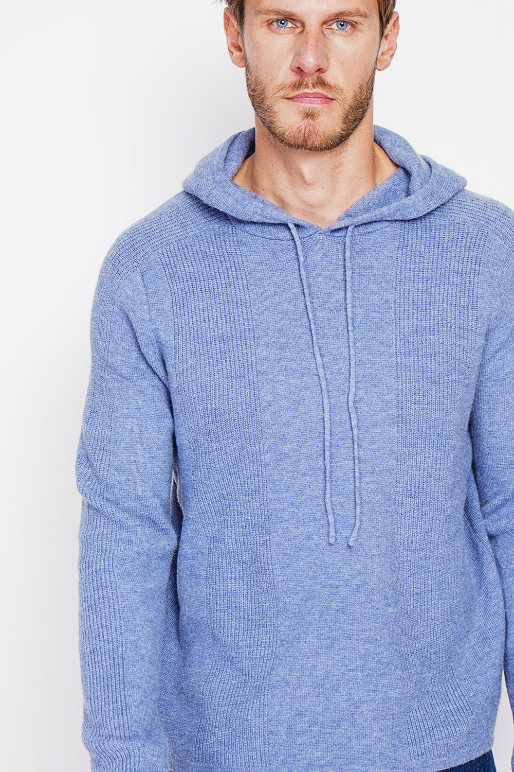 Felpa con cappuccio a coste a manica lunga - Blu jeans