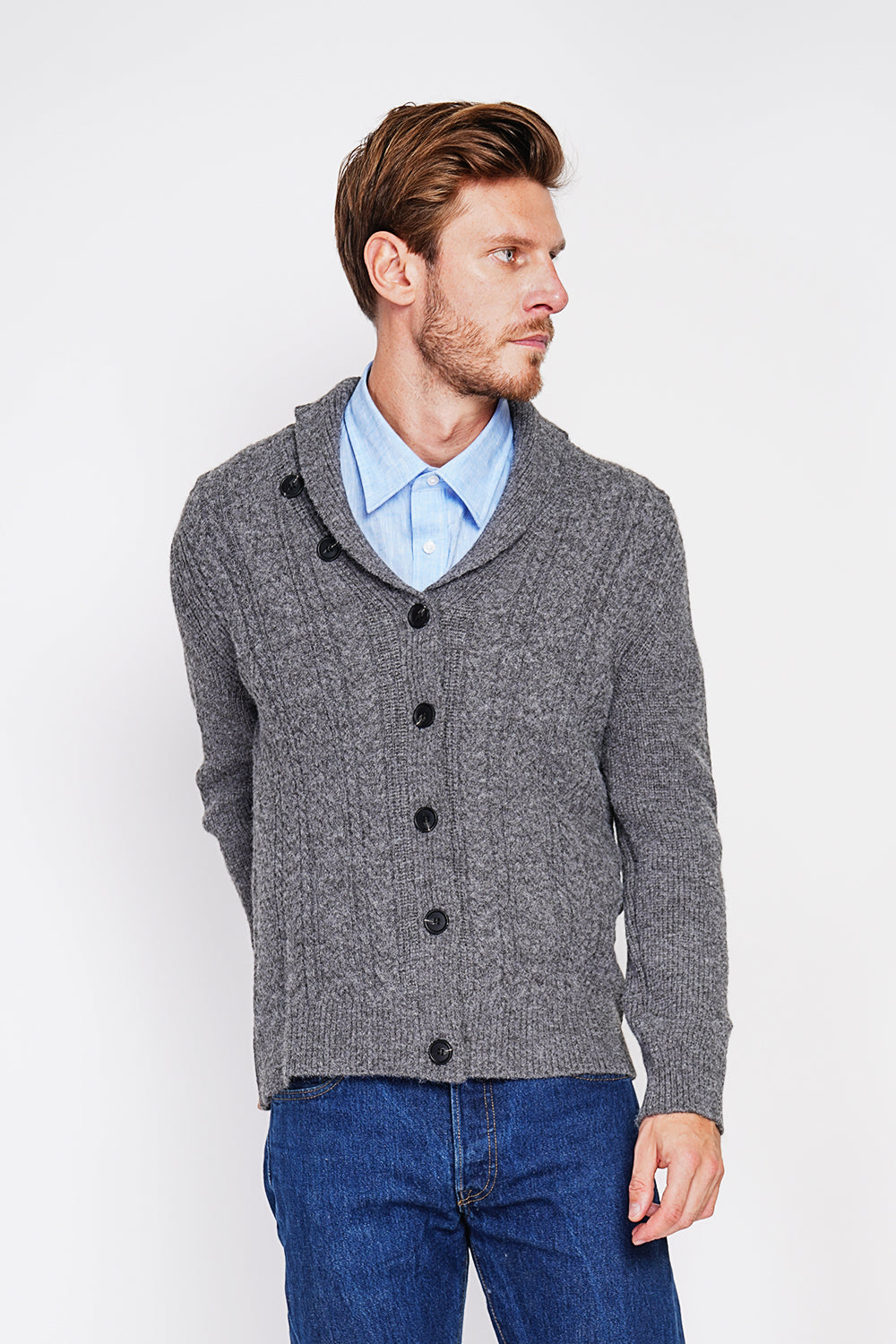 Cardigan a maniche lunghe con collo sciallato e bottoni intrecciati Lupo