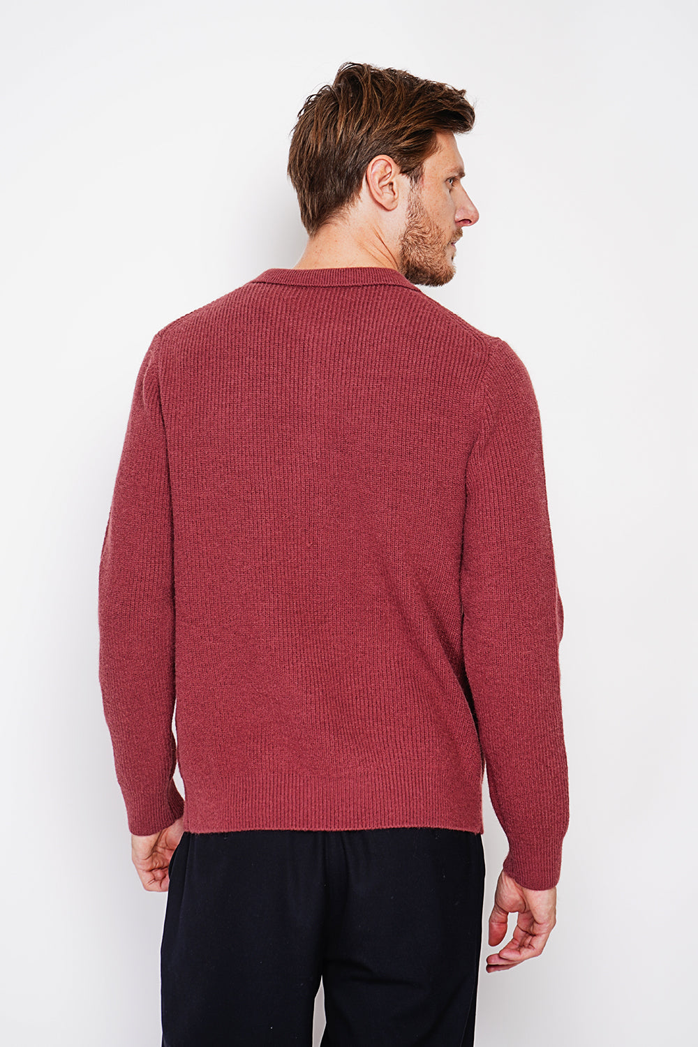 Maglione polo mezza zip con maniche lunghe in 6 fili Bordeaux