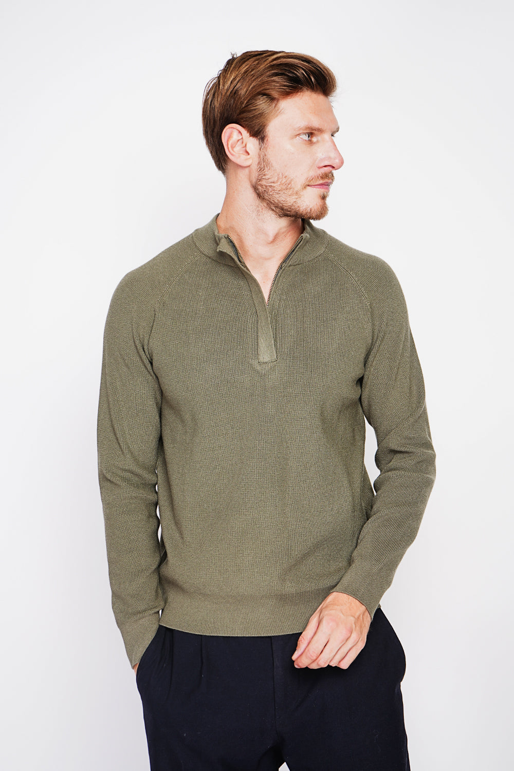 Polo mezza zip con maniche lunghe in 6 strati - Cachi