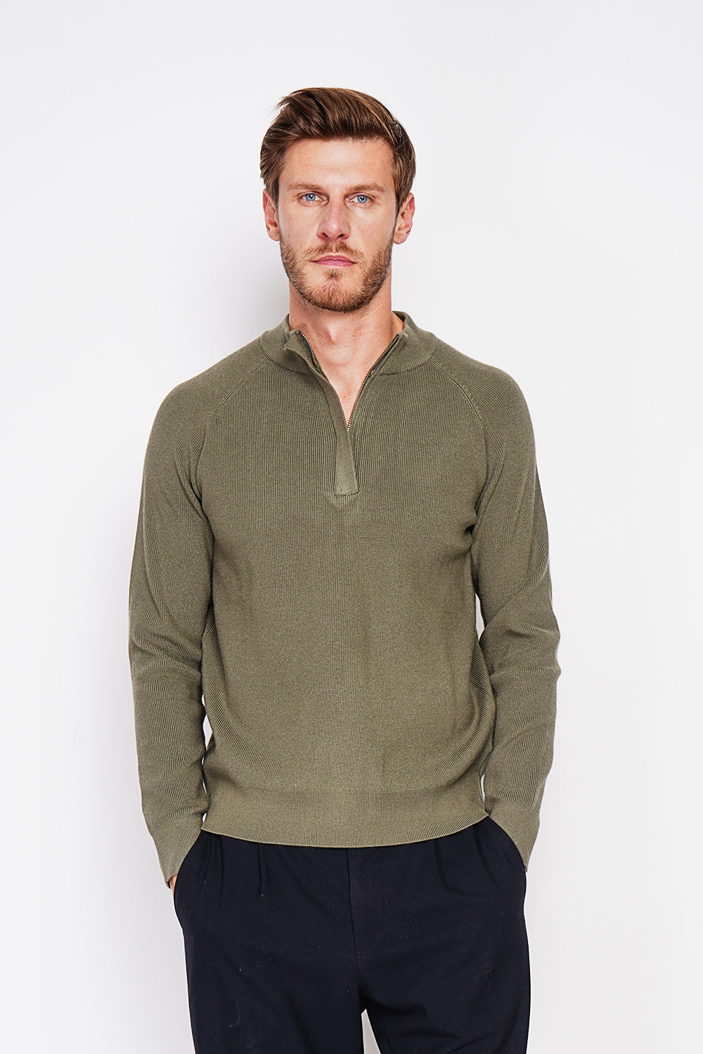 Polo mezza zip con maniche lunghe in 6 strati - Cachi