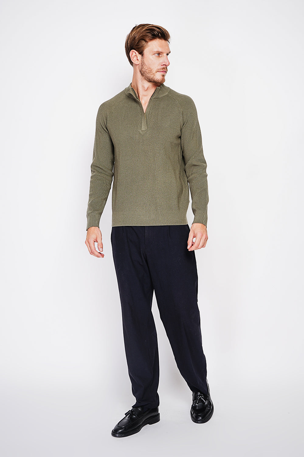 Polo mezza zip con maniche lunghe in 6 strati - Cachi