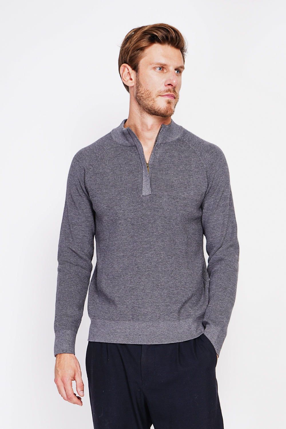 Maglione polo mezza zip con maniche lunghe in 6 fili Lupo