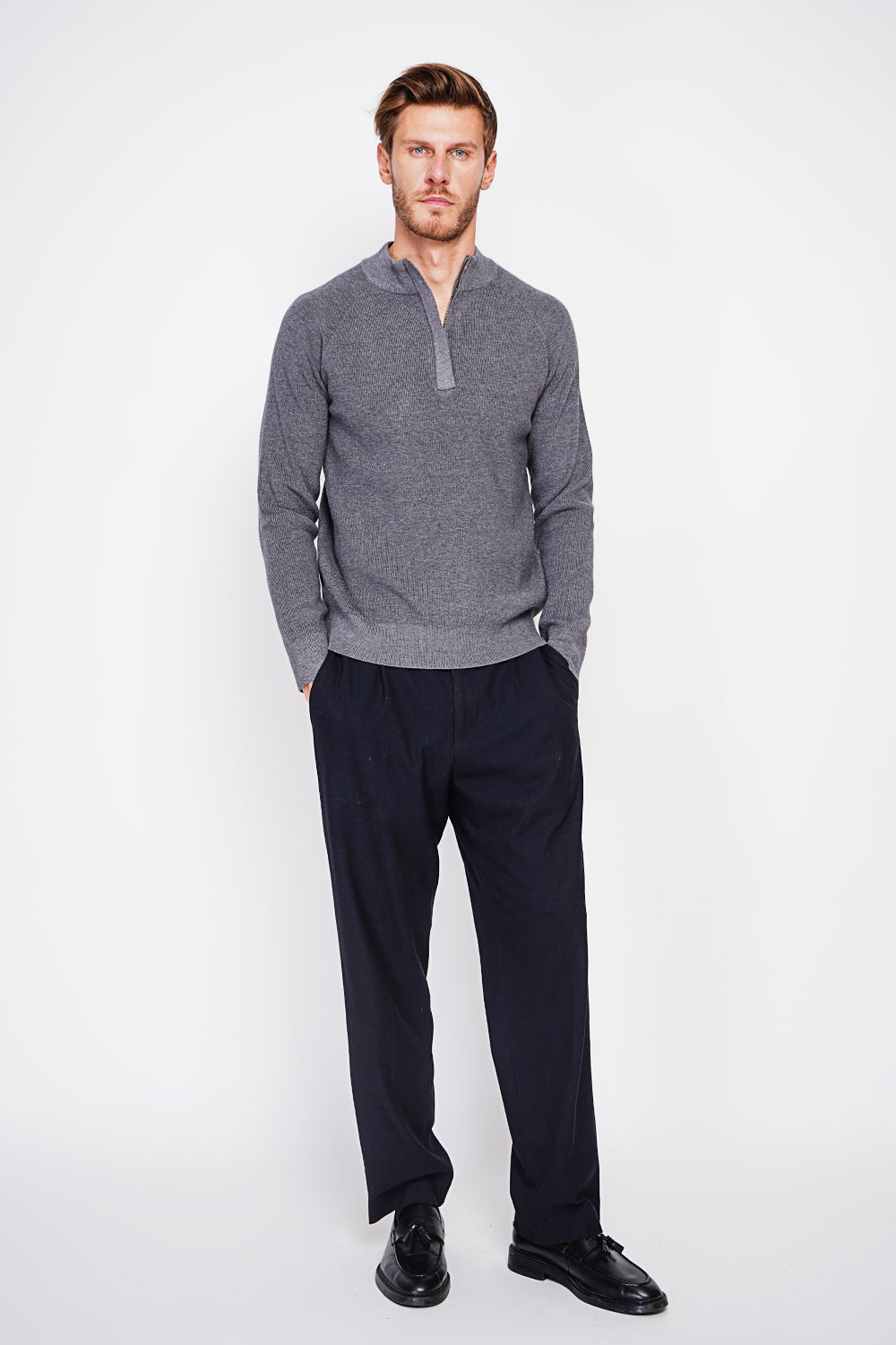 Maglione polo mezza zip con maniche lunghe in 6 fili Lupo