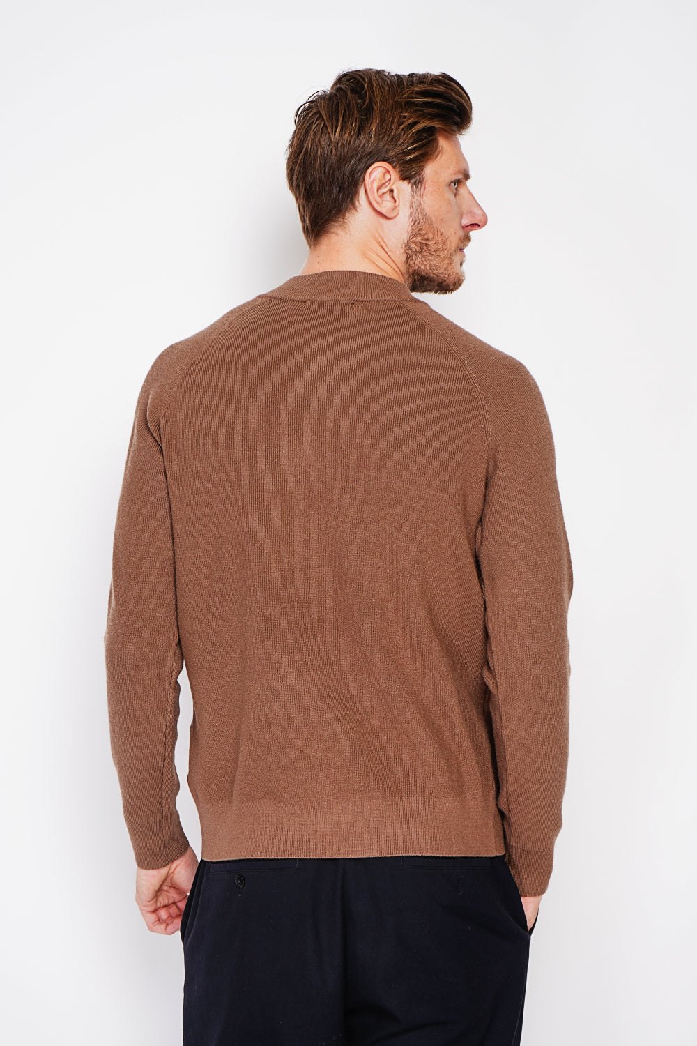 Polo mezza zip con maniche lunghe in 6 strati - Marrone