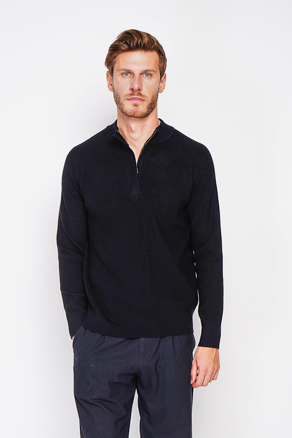 Polo mezza zip con maniche lunghe in 6 strati - Nero