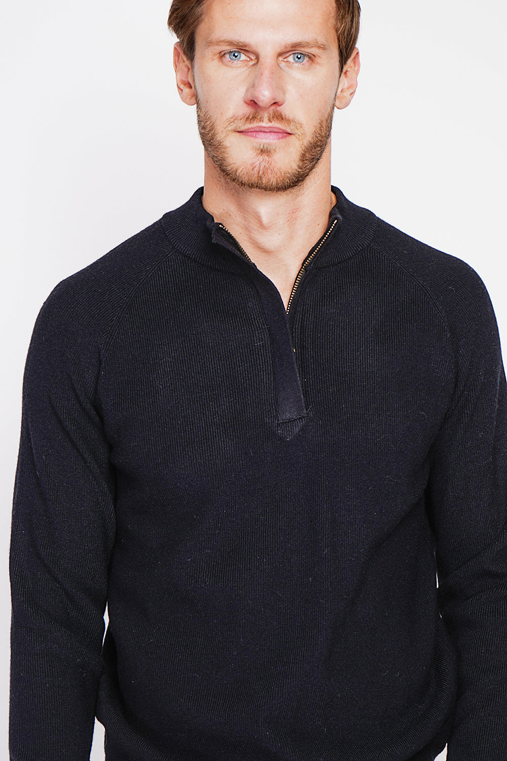 Polo mezza zip con maniche lunghe in 6 strati - Nero