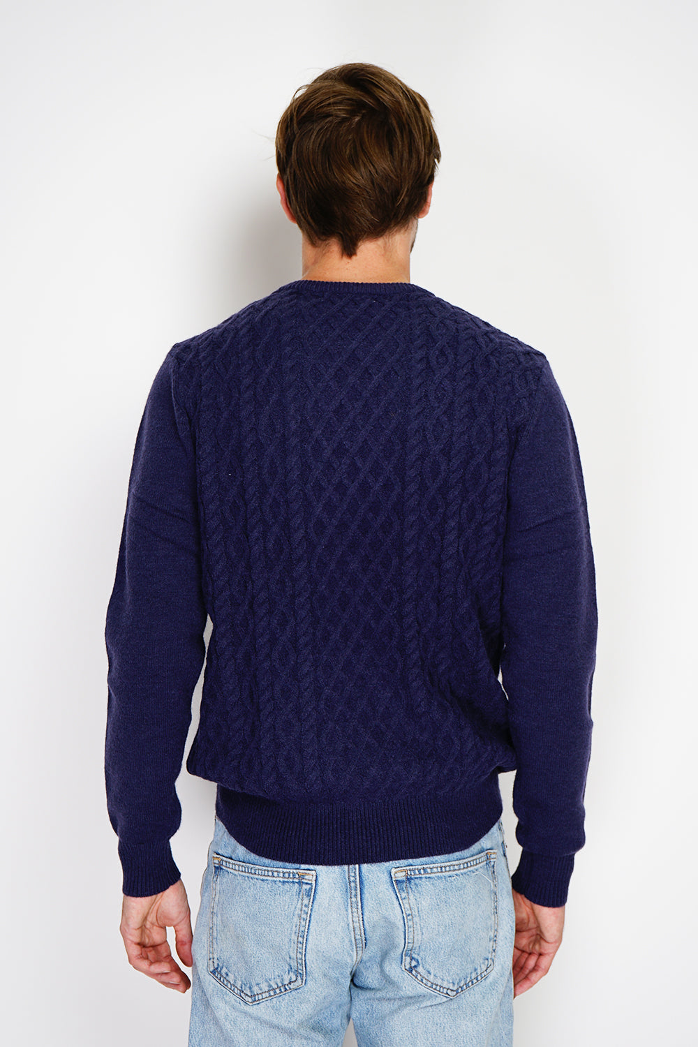 Maglione girocollo a trecce BLU SCURO -WFM68