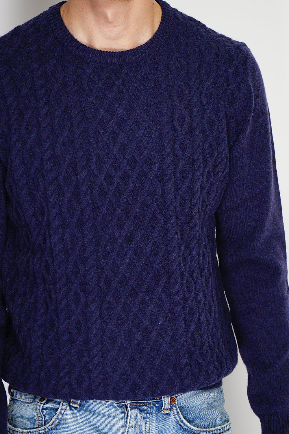 Maglione girocollo a trecce BLU SCURO -WFM68