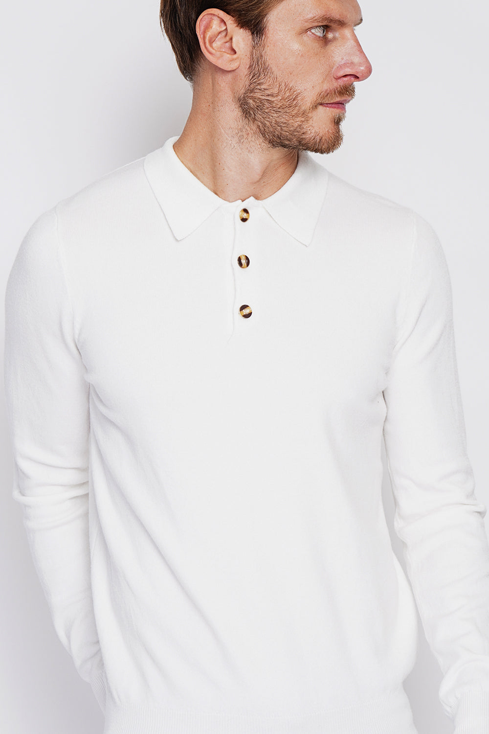 Maglione a collo alto in maglia a 3 strati con bottoni e maniche lunghe Naturale