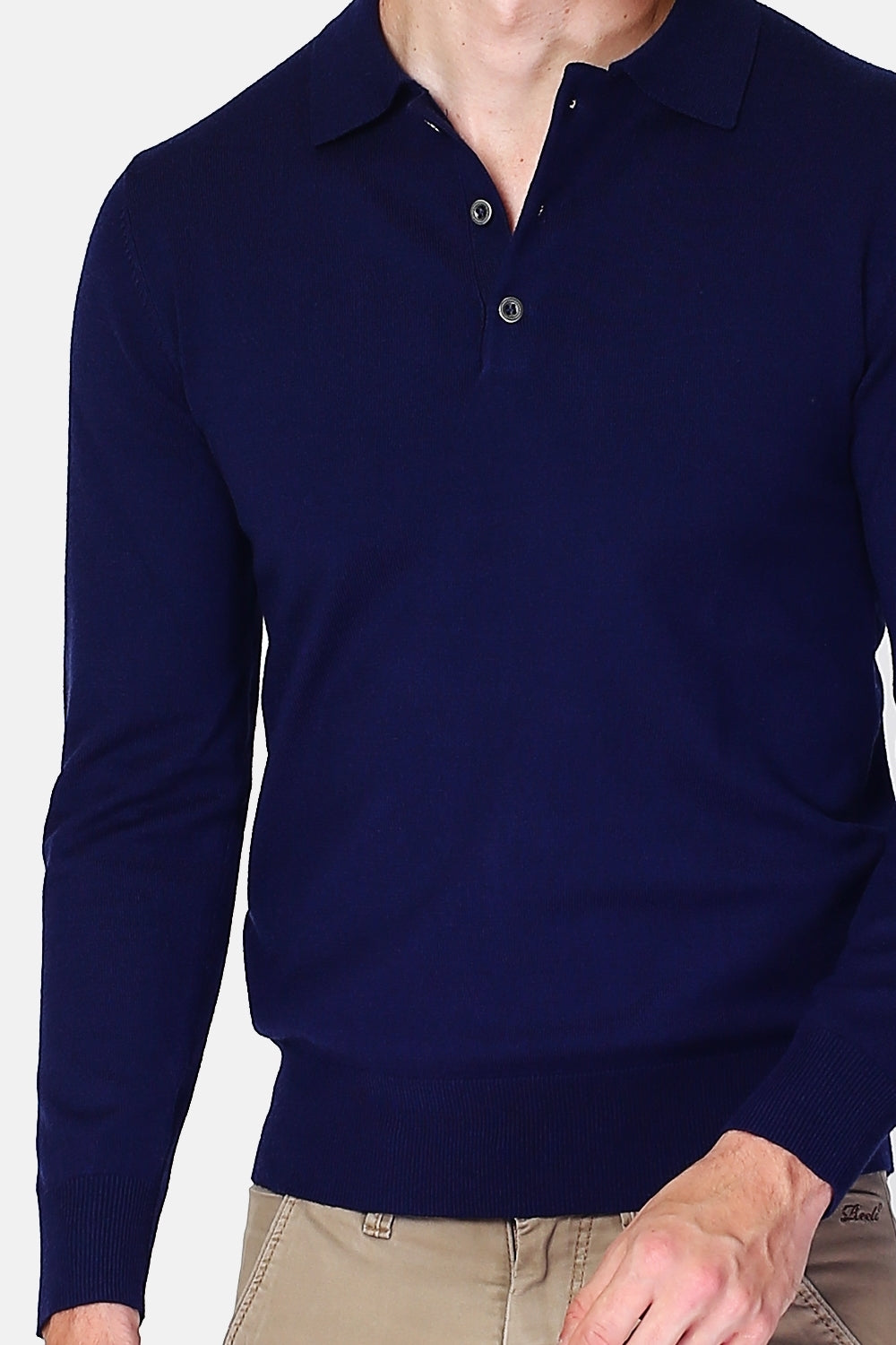 Maglione a collo alto in maglia a 3 strati con bottoni e maniche lunghe Blu Notte