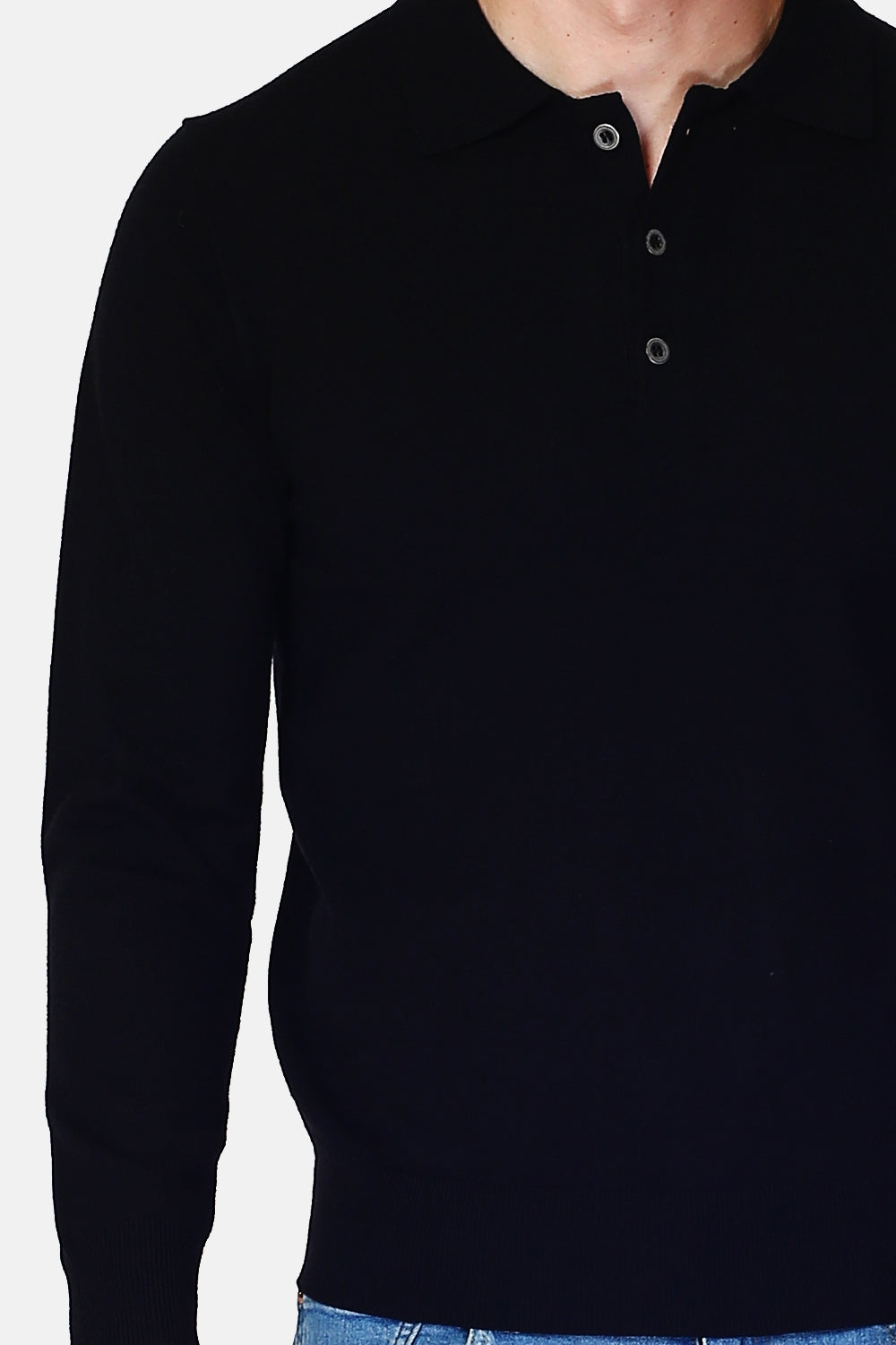 Maglione a collo alto in maglia a 3 strati con bottoni e maniche lunghe Nero