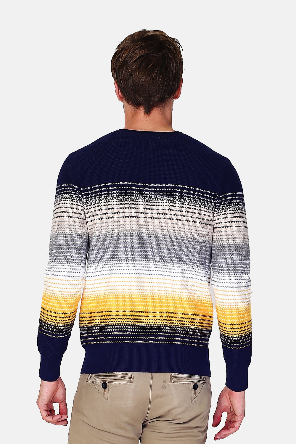 Maglione girocollo in maglia 4 capi multicolor con maniche lunghe Blu notte -WFM95