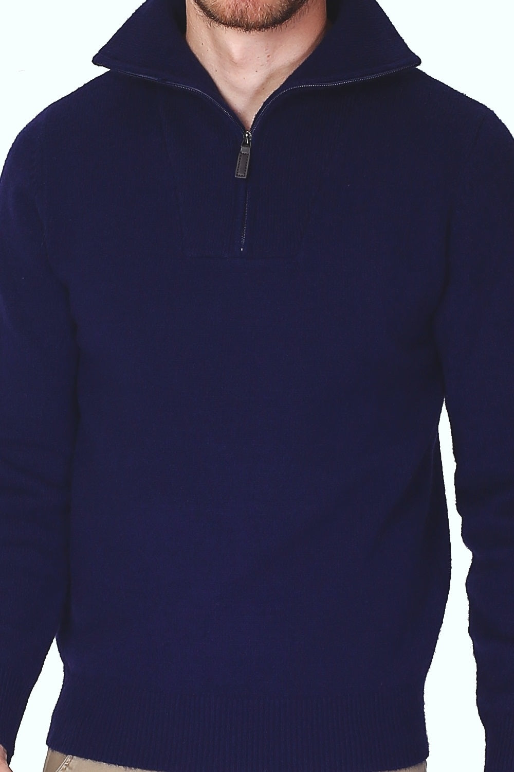 Maglione con collo stile camionista con zip e maniche lunghe Blu notte -WFM97