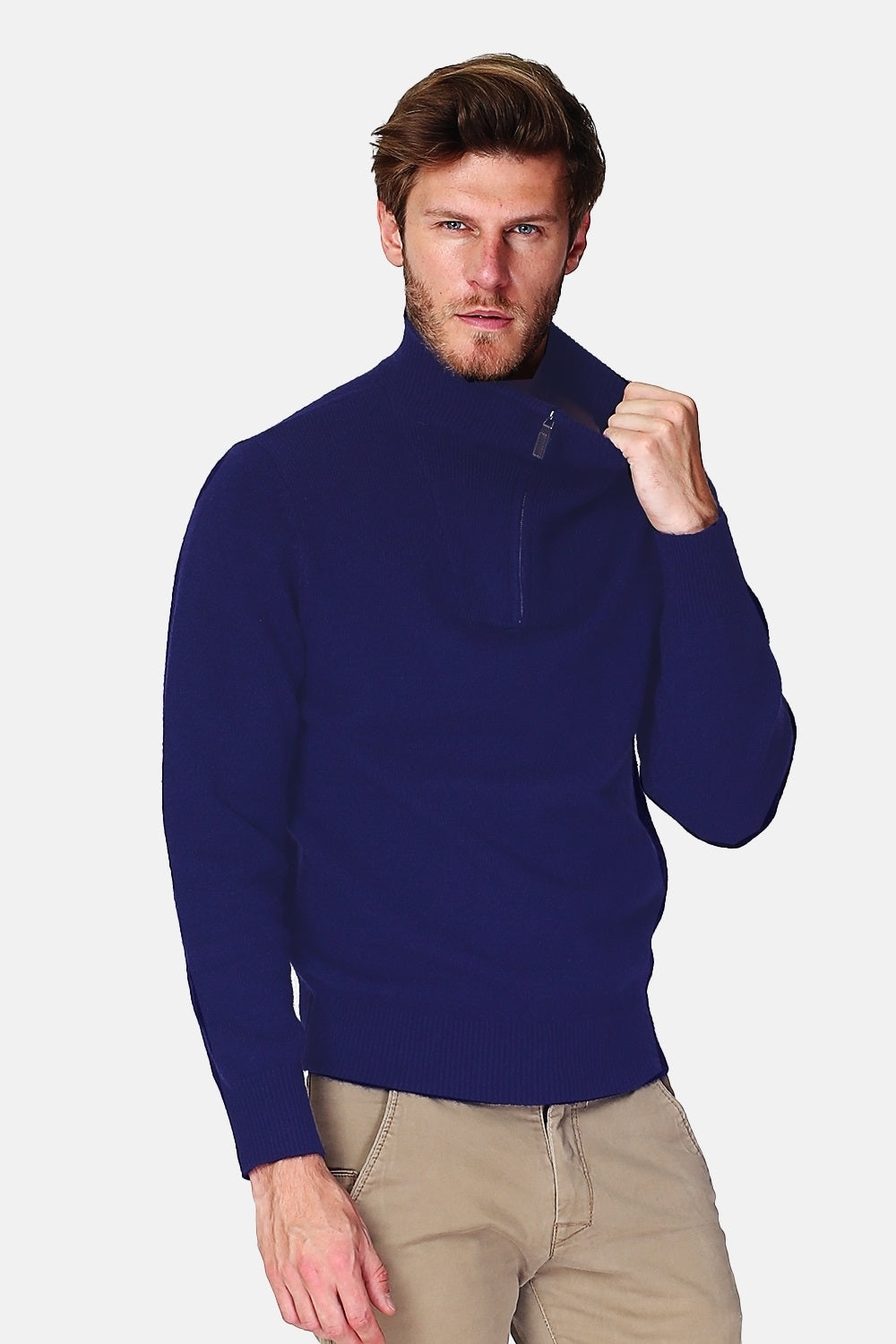 Maglione con collo stile camionista con zip e maniche lunghe Blu notte -WFM97