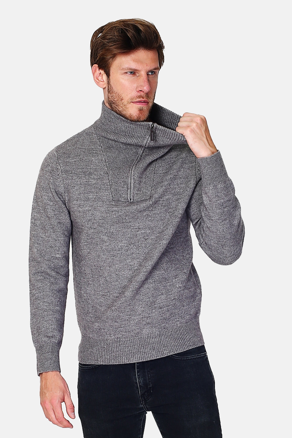 Maglione con collo stile camionista con zip e maniche lunghe Grigio -WFM97