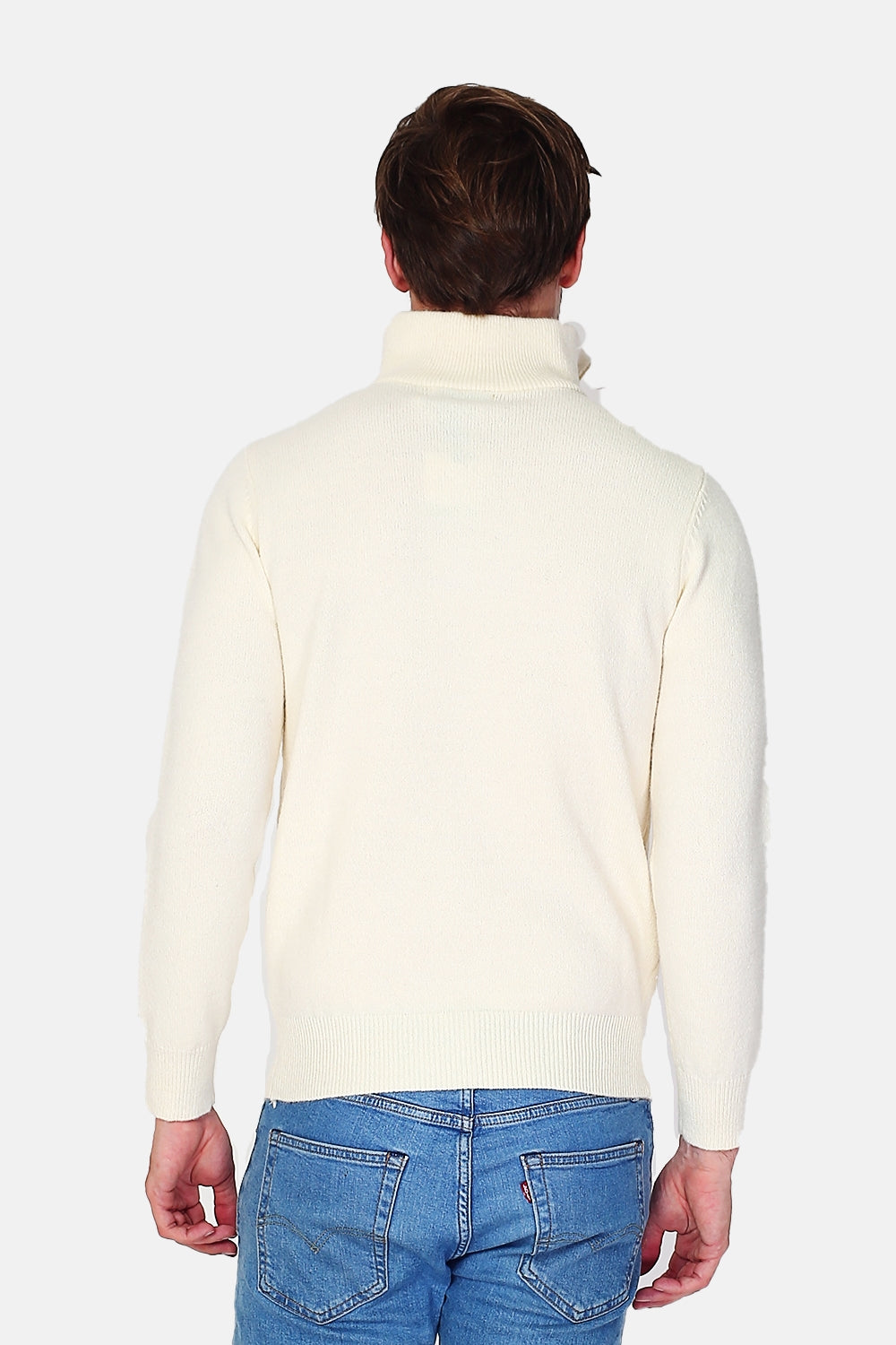 Maglione con collo stile camionista con zip e maniche lunghe Bianco sporco -WFM97