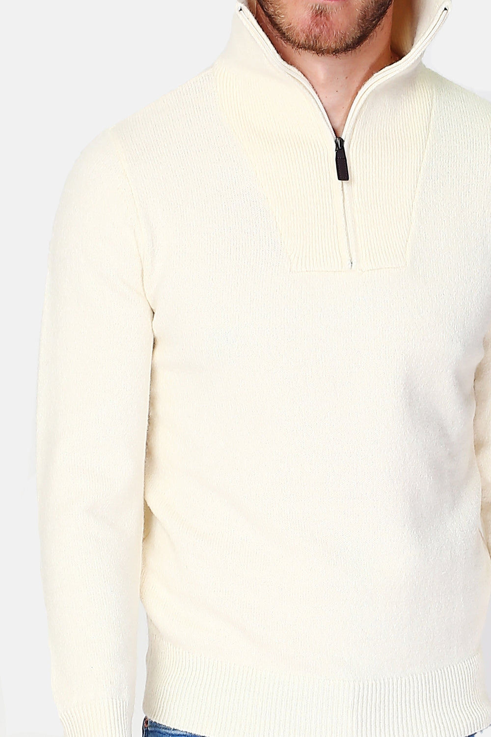 Maglione con collo stile camionista con zip e maniche lunghe Bianco sporco -WFM97