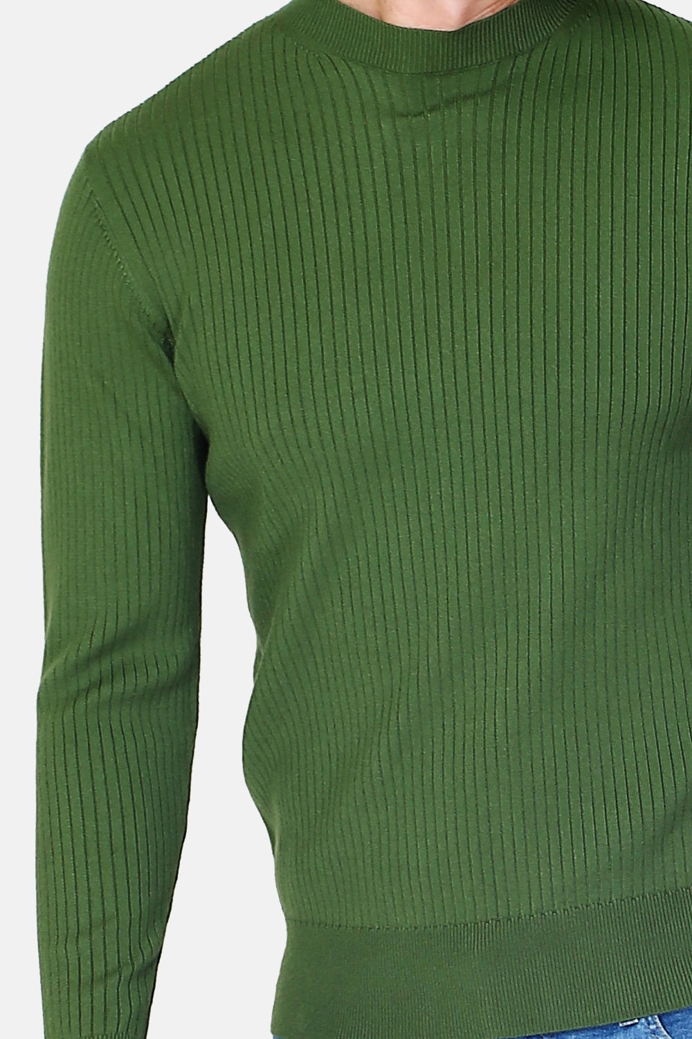 Maglione girocollo a maniche lunghe in maglia a coste 3 capi Verde Prato -WFM98