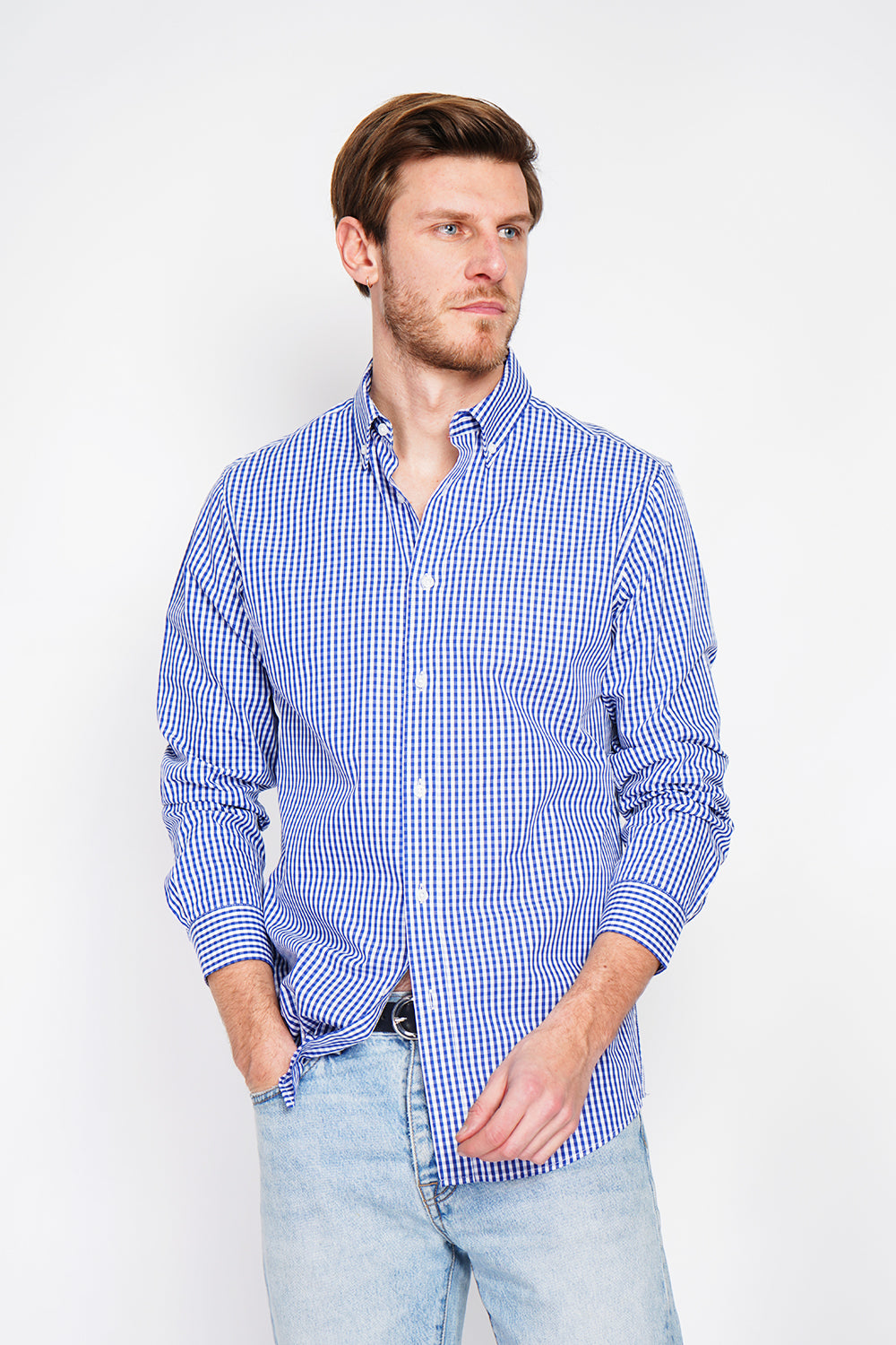 Camicia in cotone twill con colletto alla francese Blu navy