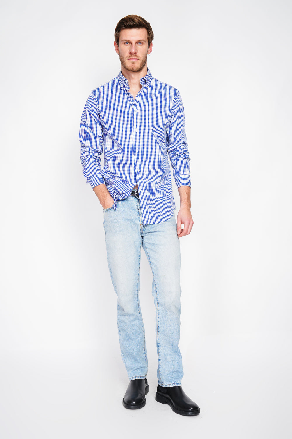 Camicia in cotone twill con colletto alla francese Blu navy