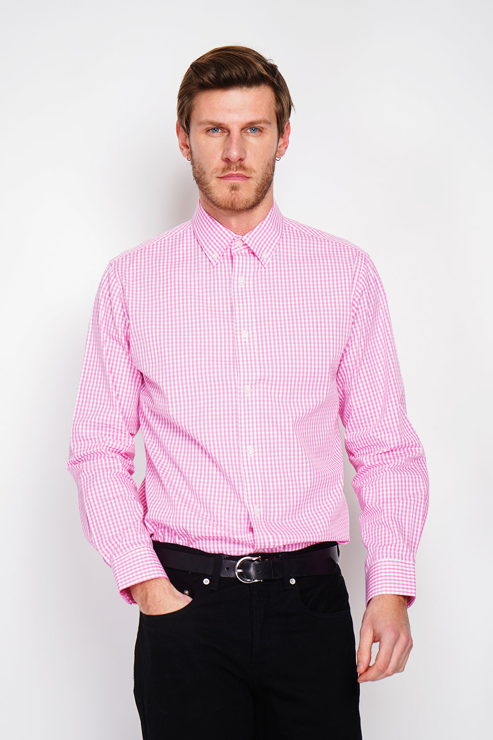 Camicia in cotone twill con colletto alla francese Rosa