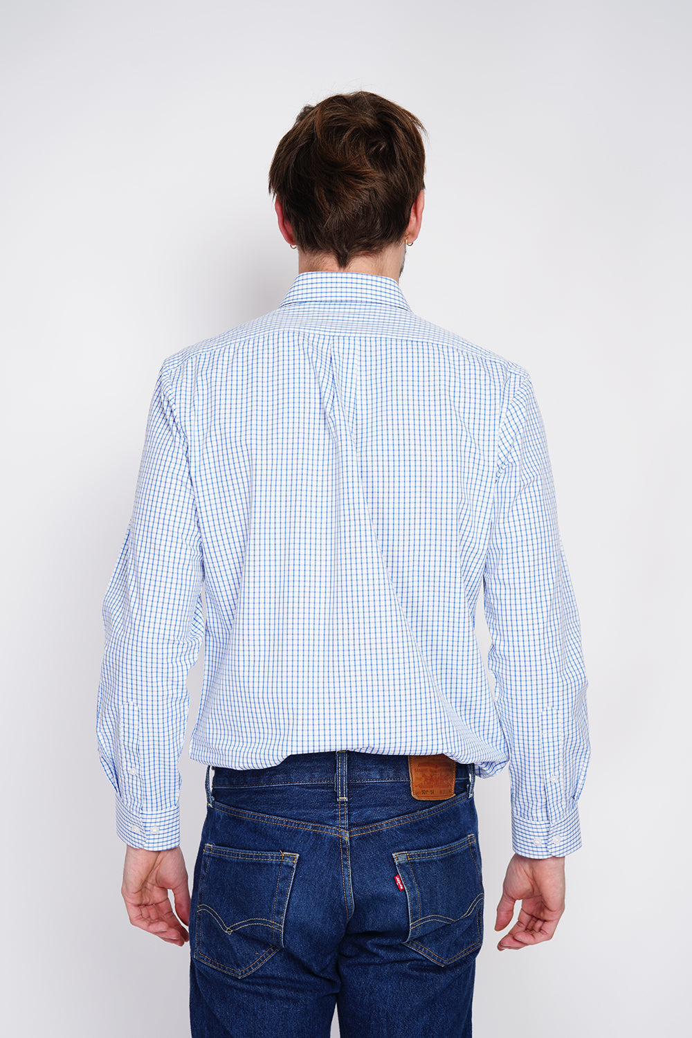 Camicia in lino semplice con colletto classico  Bianco/Blu