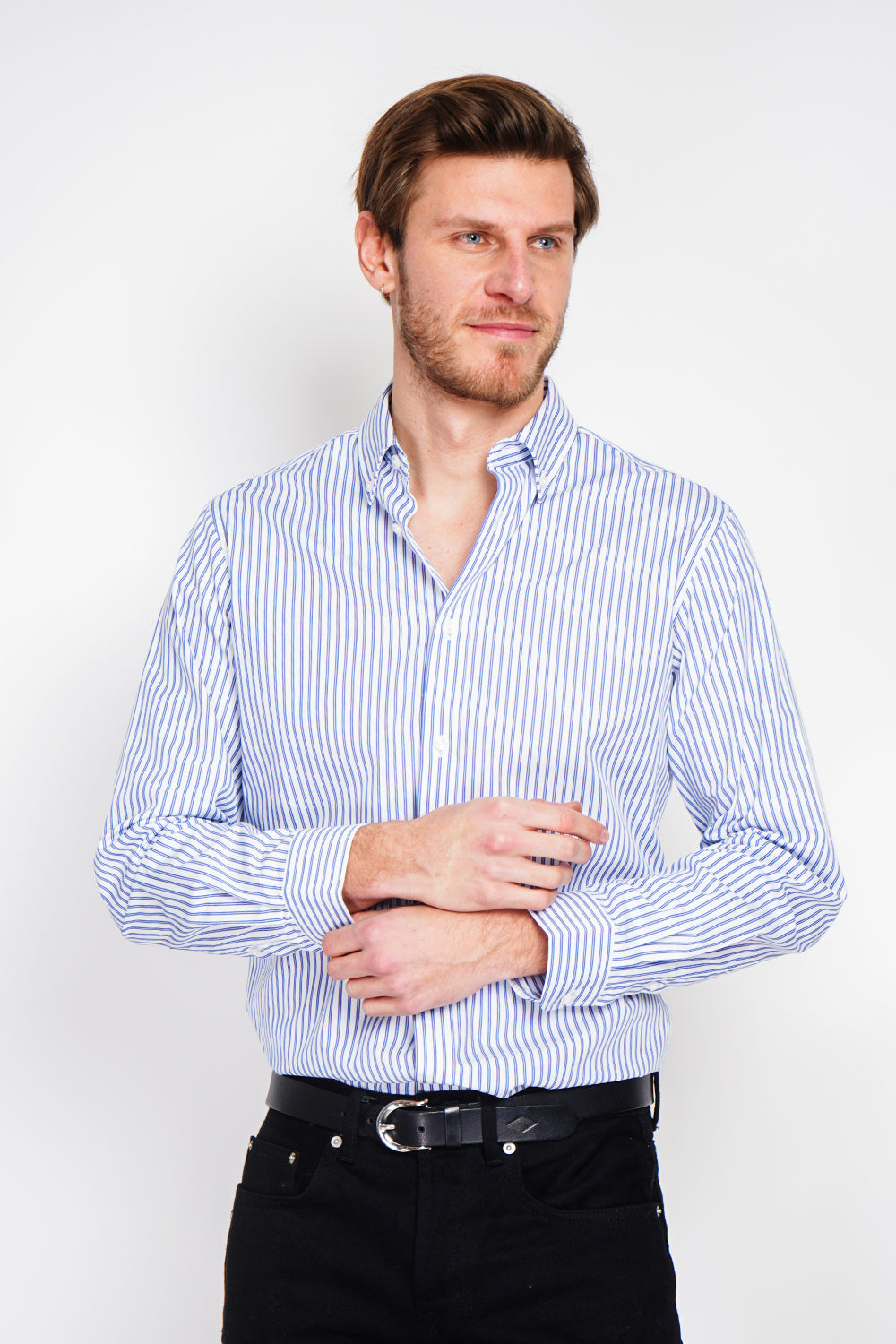 Camicia in lino semplice con colletto classico Blu navy