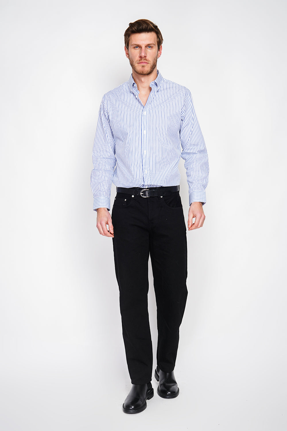 Camicia in lino semplice con colletto classico Blu navy