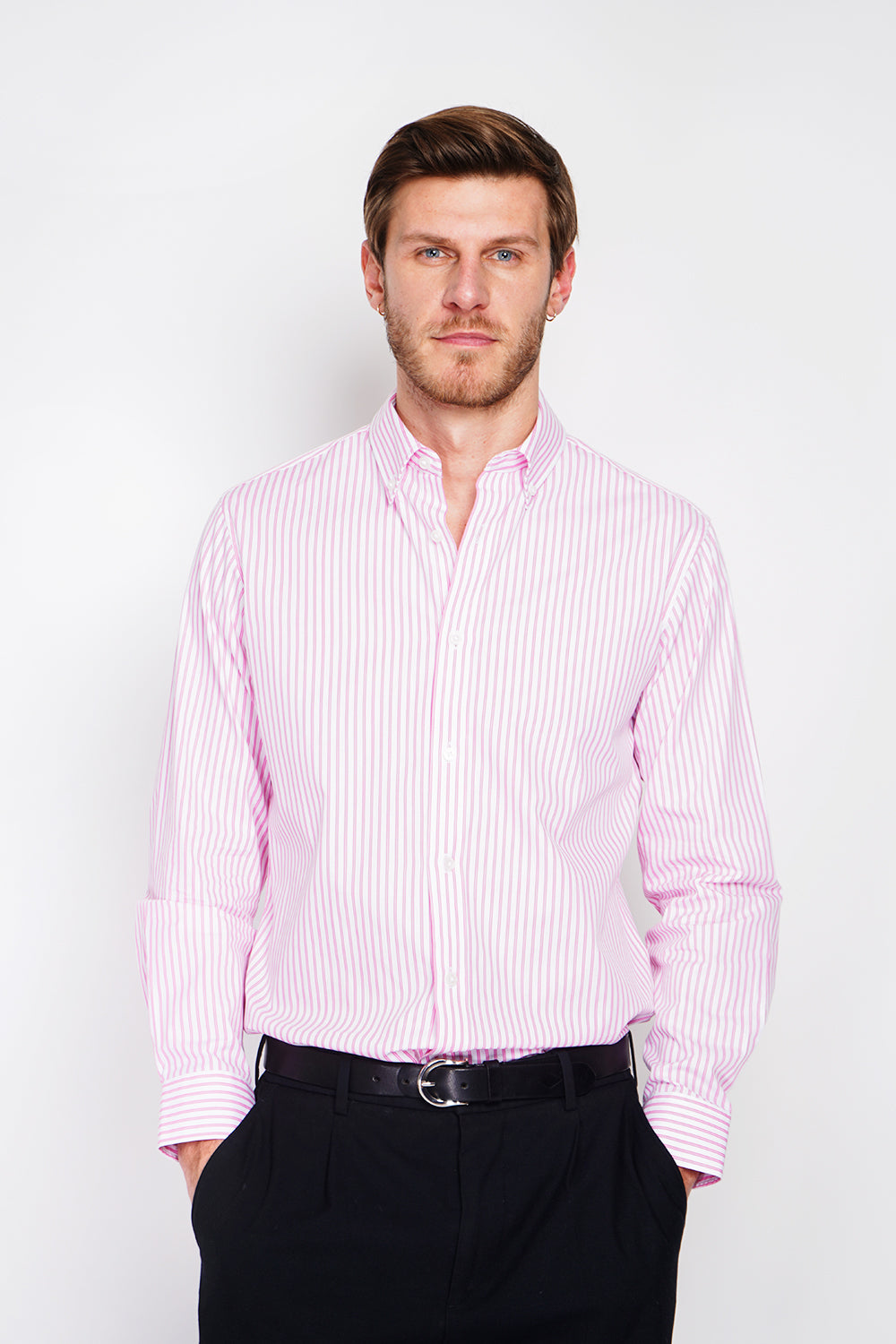 Camicia in lino semplice con colletto classico Rosa