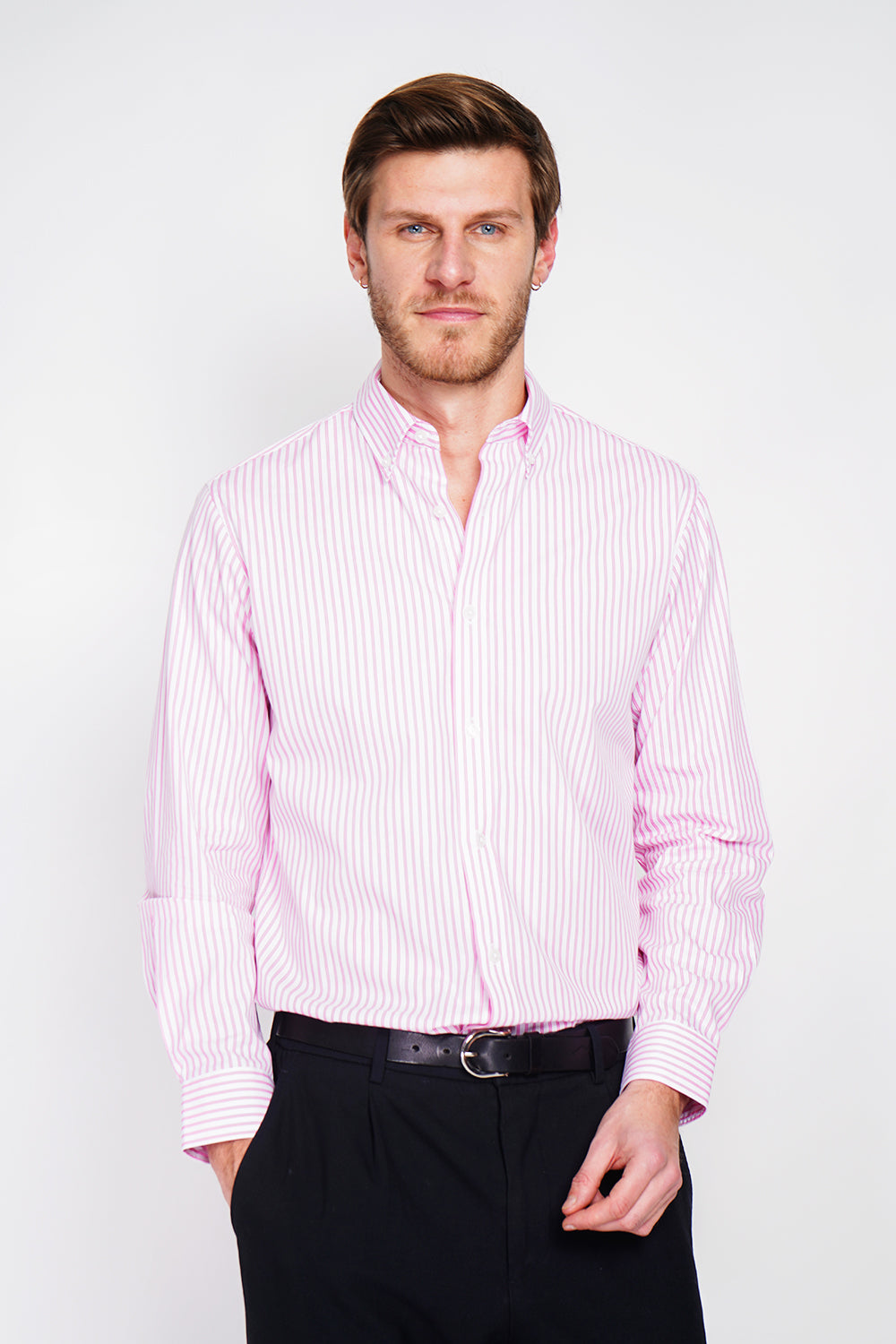 Camicia in lino semplice con colletto classico Rosa