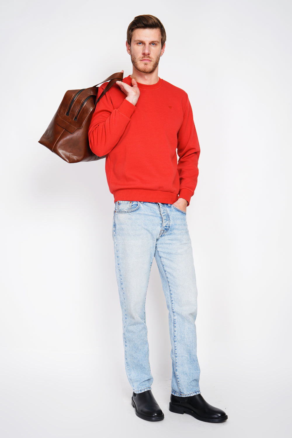 Felpa girocollo in pile double face con logo sul petto Rooibos