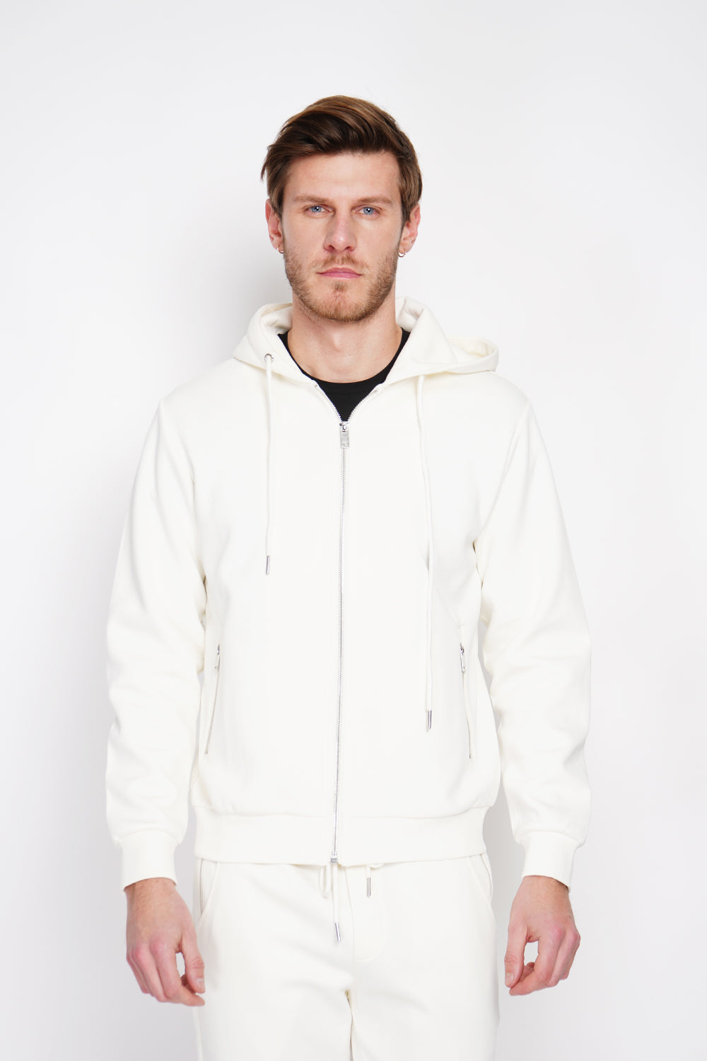 Gilet con cappuccio in pile bifacciale con cerniera e coulisse di regolazione Bianco