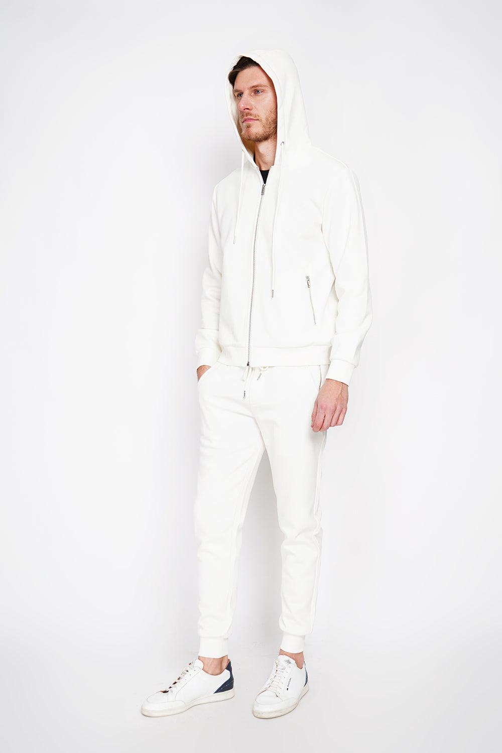 Gilet con cappuccio in pile bifacciale con cerniera e coulisse di regolazione Bianco