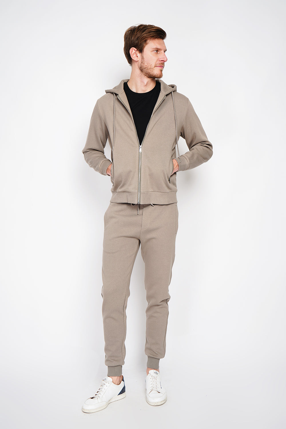 Gilet con cappuccio in pile bifacciale con cerniera e coulisse di regolazione Cachi chiaro