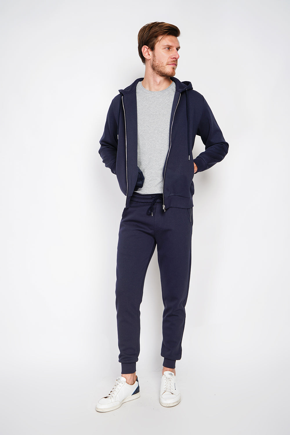 Gilet con cappuccio in pile bifacciale con cerniera e coulisse di regolazione Blu navy