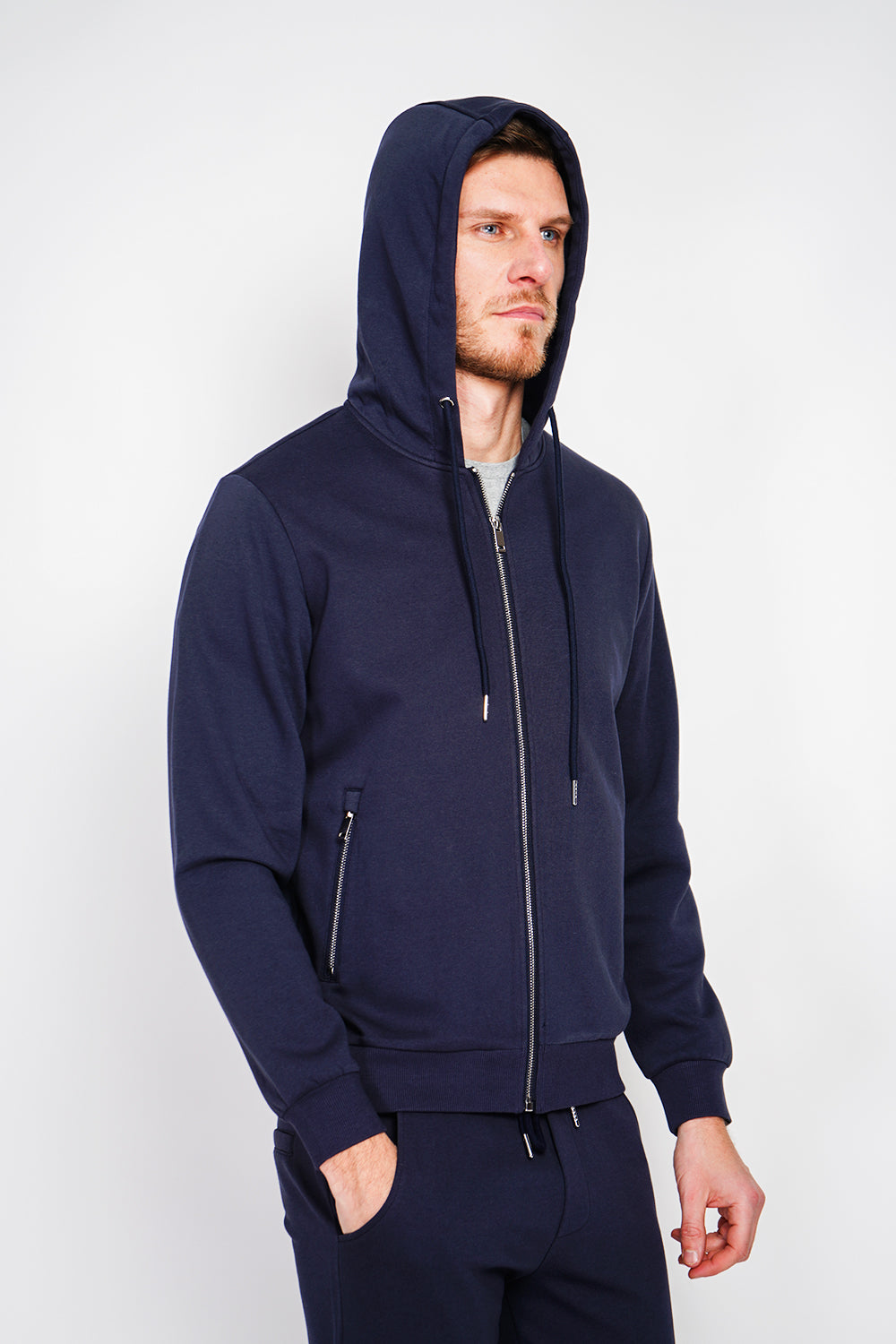 Gilet con cappuccio in pile bifacciale con cerniera e coulisse di regolazione Blu navy