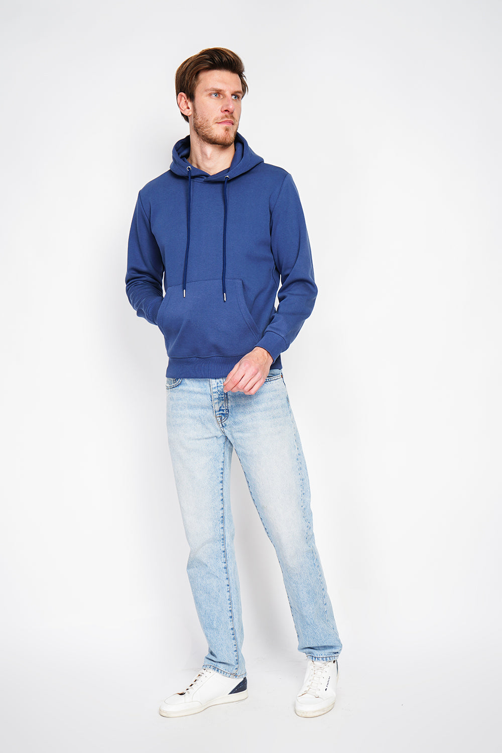 Felpa con cappuccio in pile bifacciale con coulisse e tasca kaguron Jeans blu