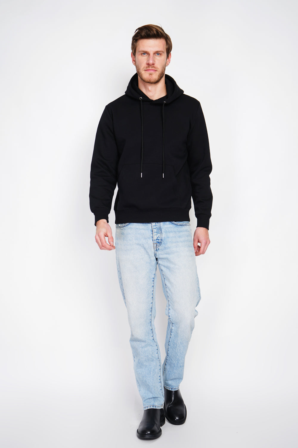 Felpa con cappuccio in pile bifacciale con coulisse e tasca kaguron Nero