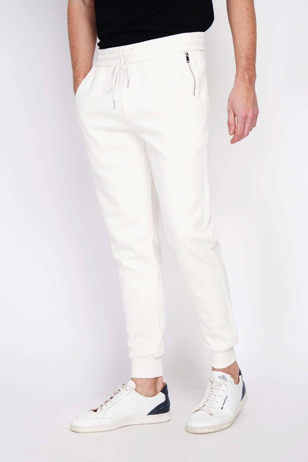 Pantaloni da jogging slim fit con coulisse e tasca piatta con cerniera Bianco