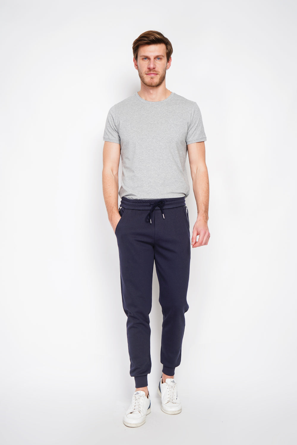 Pantaloni da jogging slim fit con coulisse e tasca piatta con cerniera Blu navy