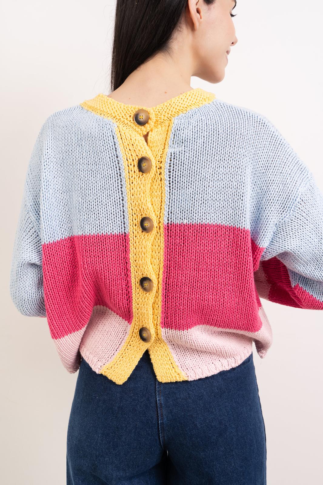 Maglione in cotone blu e rosa Jana