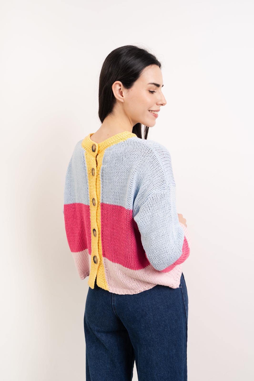 Maglione in cotone blu e rosa Jana
