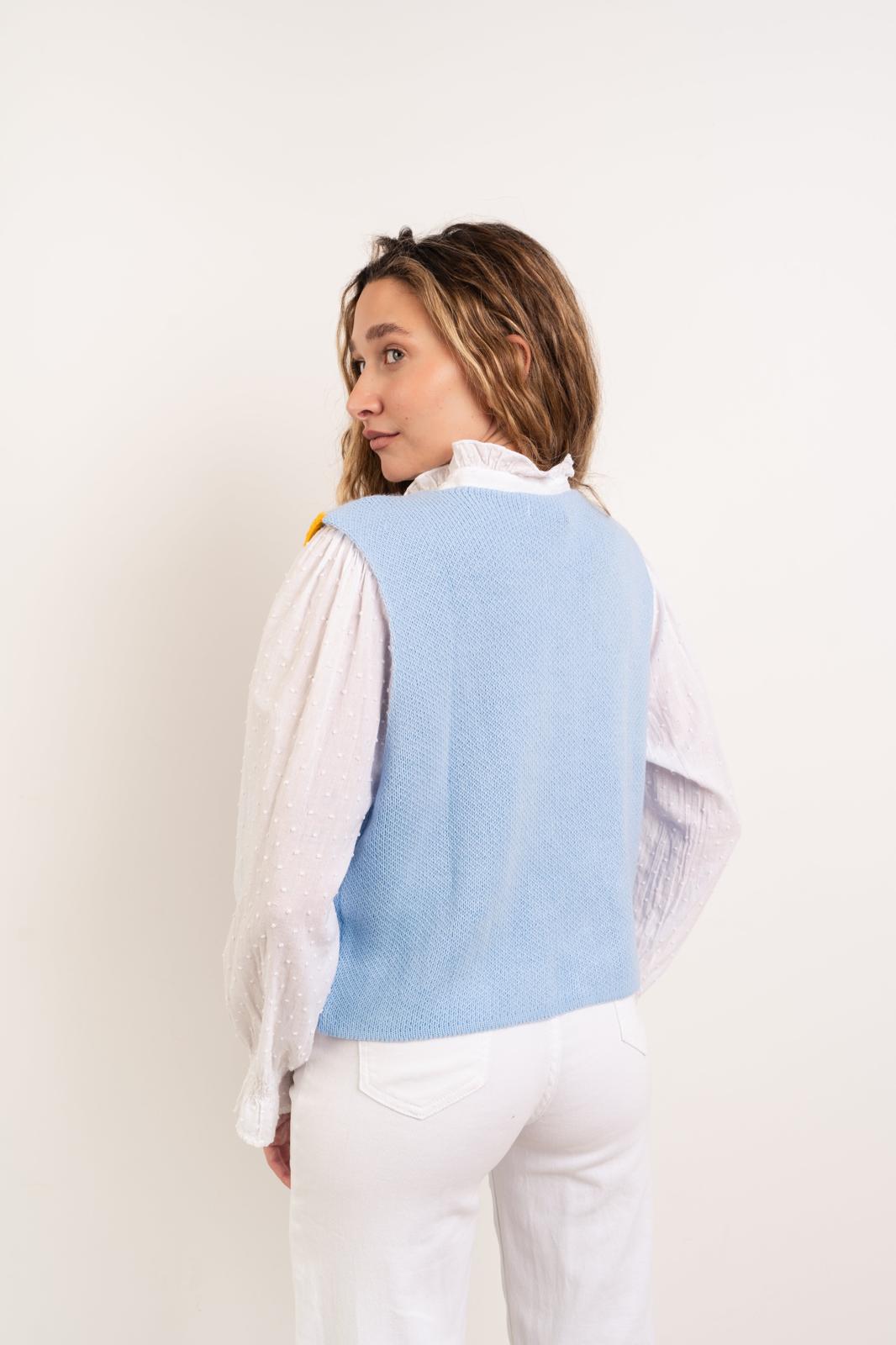 Gilet in maglia azzurro e giallo