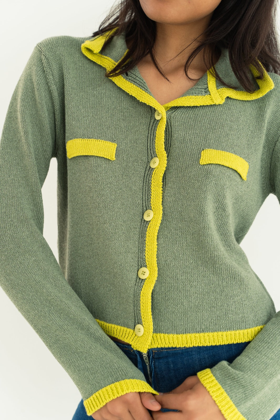 Cardigan in cotone verde Teresa