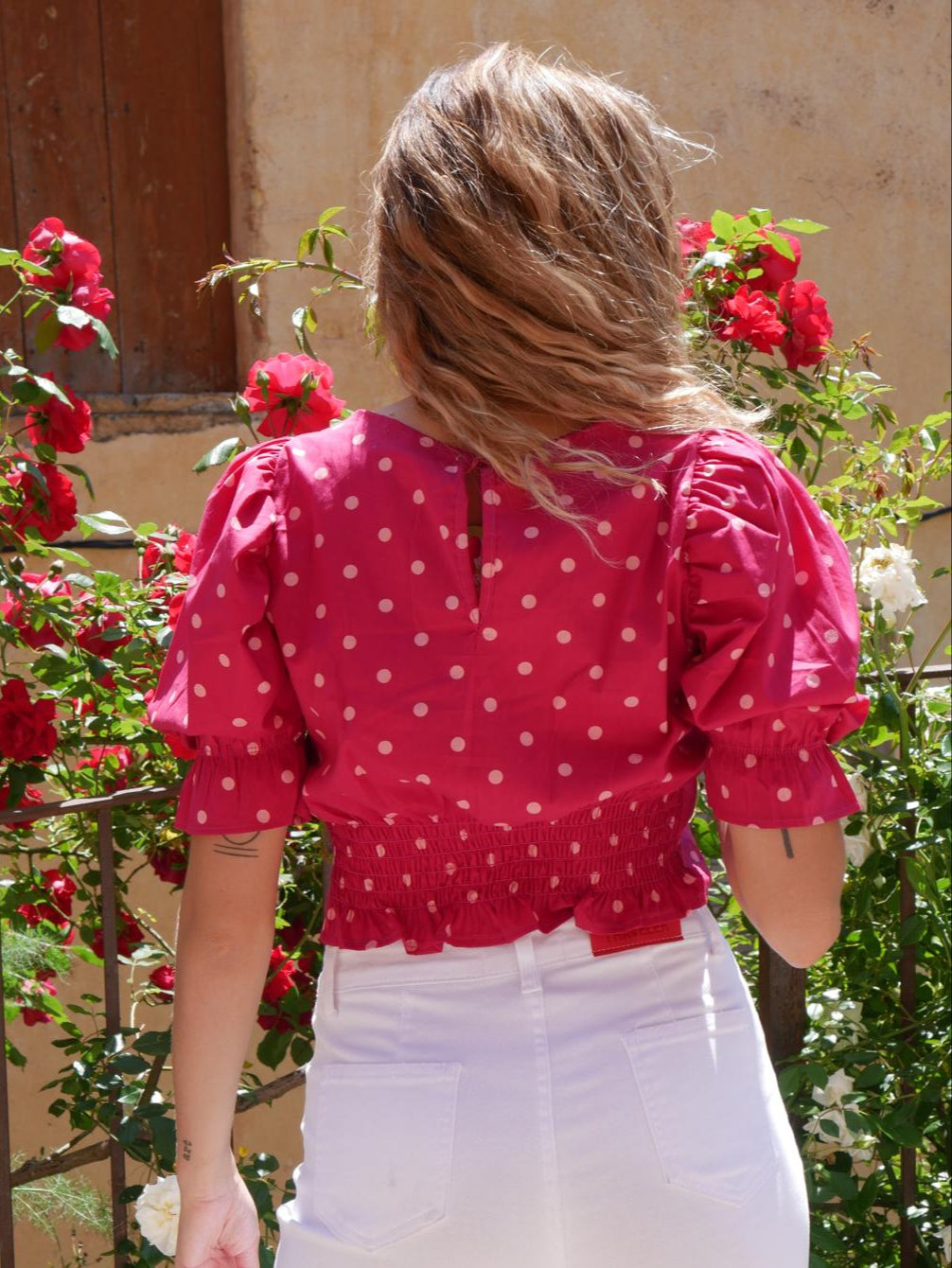 Blusa Carmi a pois bordeaux